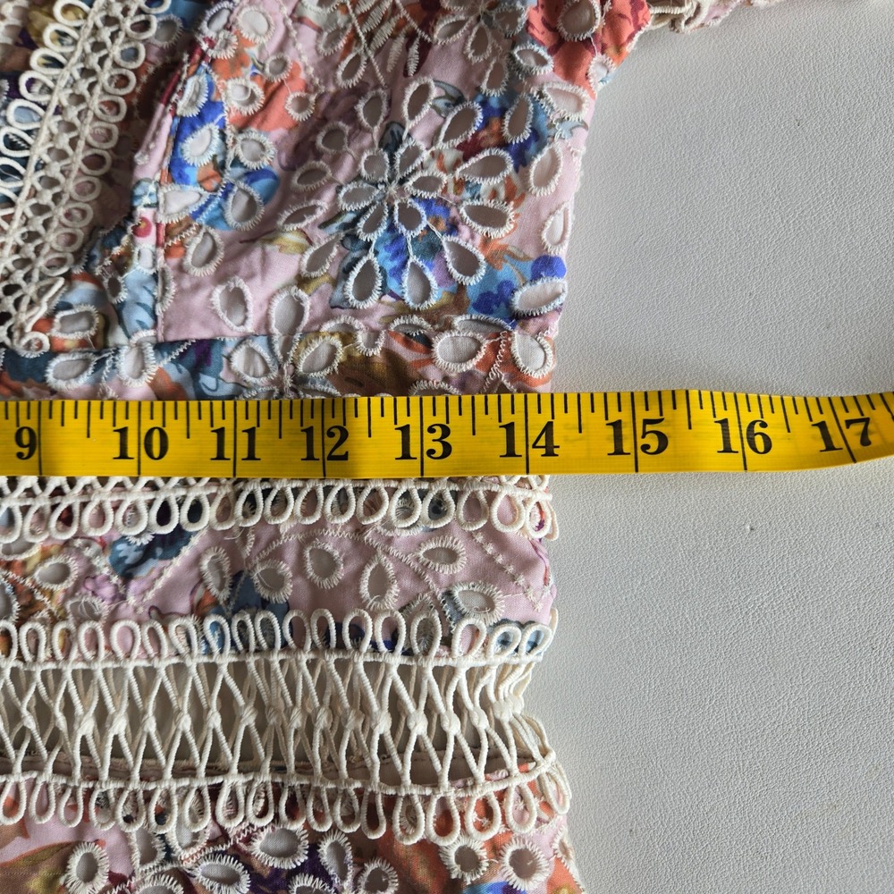 Few Moda Lovelorn Floral Eyelet Lace Flutter Mini Dress S Boho Romantic Cottage - Picture 8 of 12